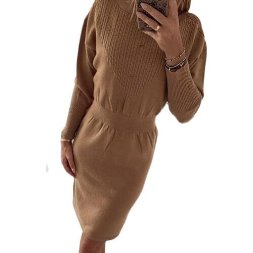 2021 Hot-Selling New Autumn And Winter Round Neck Waist Slimming Buttocks Bottoming High Quality Knitted Solid Color Womens