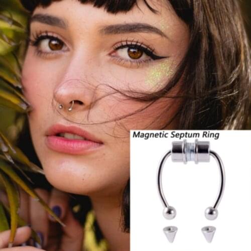 Fashiion Fake Nose Ring Hoop Nose Septum Rings Goth Magnet Punk Non Piercing Stainless Steel Nose Ring Earring Body Jewelry