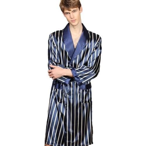 Men Robe V-neck Silk Robe Bathrobe Striped Mens Section Sleepwear Long Sleeve Pajamas Sexy Hombre Nightwear Plus Size 5XL
