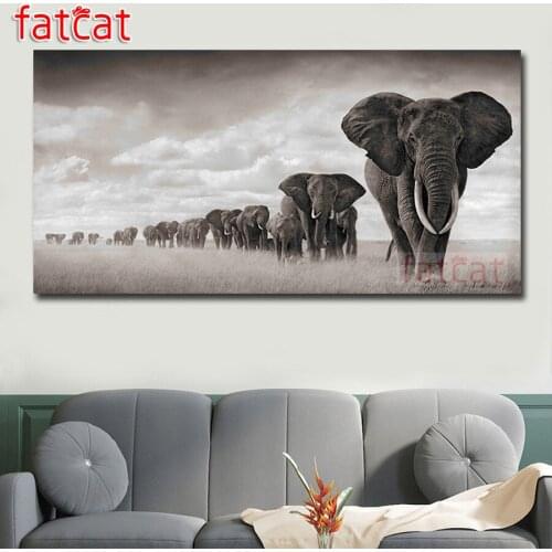 FATCAT Grassland black elephant Large Diy Diamond Painting Full square round drill 5d Diamond Embroidery sale Mosaic kits AE2432