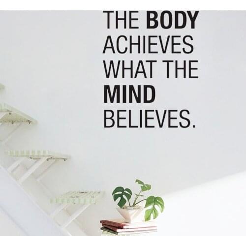 Gym Wall Stickers The Body Achieves What The Mind Believes Sports Exercise Inspirational Quote Wall Decal Workout Fitness