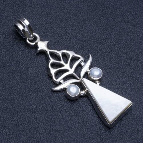 Natural Mother Of Pearl and River Pearl Boho Style 925 Sterling Silver Pendant 2" R0641