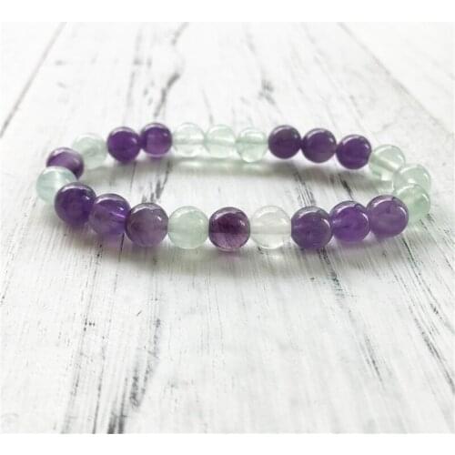 Natural Purple Quartz And Fluorite Bracelet Beautiful colored stone Yoga Mala Bracelets Fashion Gift For Men & Women