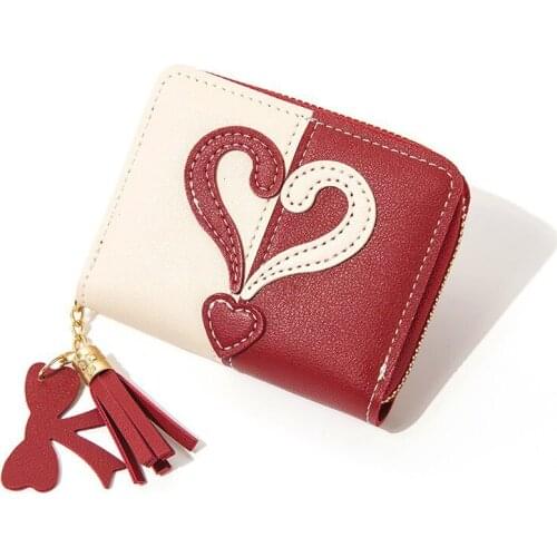 New panelled mini purse for girls short love heart women Coin purse zipper square woman coin holder leather small kawaii wallet