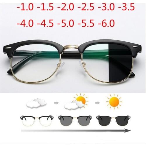 Anti Blue light Photochromic Finished Myopia Glasses Photosensitive Chameleon Anti-glare Change Color Lens Prescription Glasses