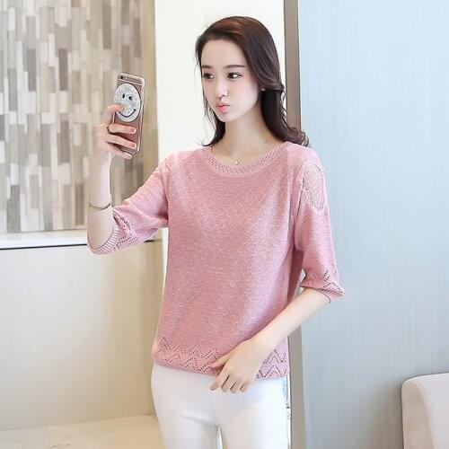 O-Neck Solid Womans Knit Sweater Half Sleeve Female Jumper with Lace Basic Casual Plus Size Ladies Pullovers for Women Outwear