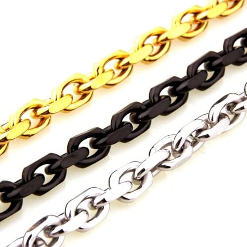 Fashion Hip Hop 8mm Gold Black Silver Color 316L Stainless Steel Rolo Oval Link Chain Necklace O-Chain Choker 7-40inch for Men