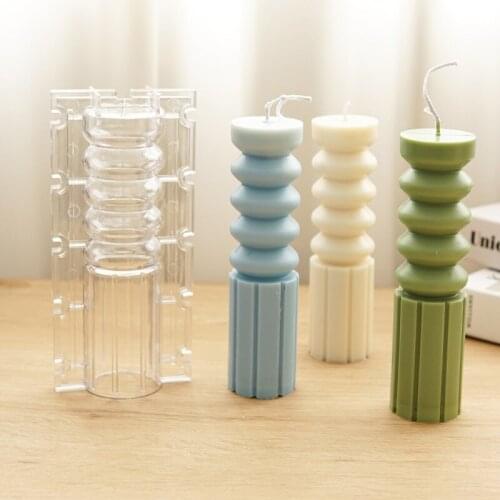 Geometric Stripe Cylindrical Candle Plastic Mold Diy Handmade Candle Soap Making Supplies Beeswax Mold Home Decor