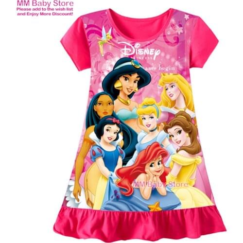 Mermaid Anna Elsa Dress Girls Nightdress Clothes Cartoon Pajamas Childrens Clothing Short-Sleeve Pajamas Dress Kids Family Wear