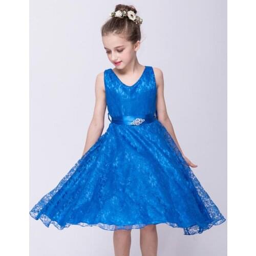 Girls' dresses summer childrens clothing childrens costumes sleeveless lace gift dress lace belt kids clothes