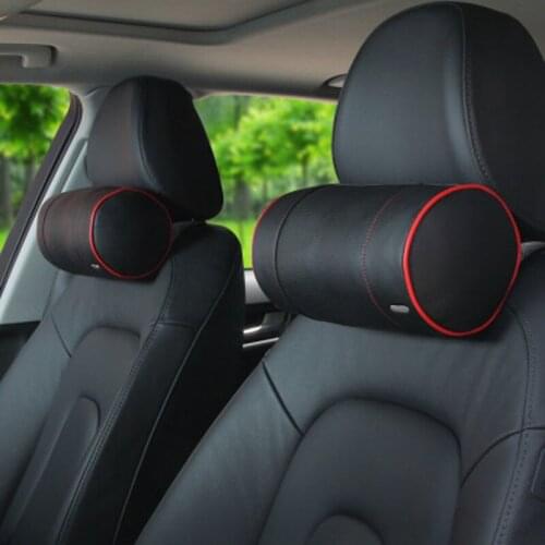 Genuine Leather Car Headrest Pillows Auto Safety Seat Cylindrical Neck Rest Support Cover Cushion Four Seat Bone Head Protector