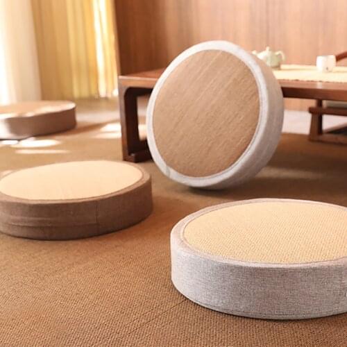 Futon Cushion Thickened Woven High Elastic Cotton Straw Floor Mat Japanese Futon Meditation Cushion Thickening Circle Seat Stool