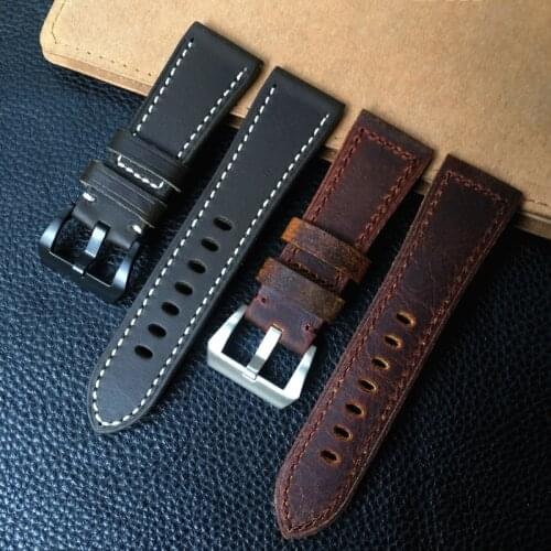 26*22mm Handmade Italian Brown Olive Green Vintage Genuine Leather Watchband Strap Replace For panerai 45mm 47mm Dial Strap