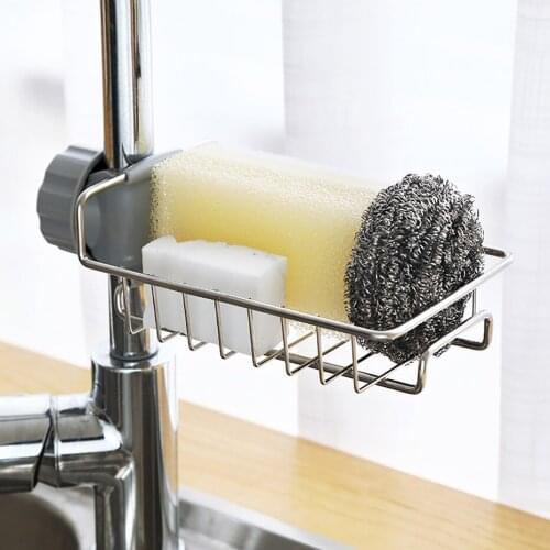 Stainless Steel Sink Sponge Holder Faucet Soap Bottles Peeler Sponge Brush Storage Cleaning Towel Hanger Kitchen Drain Rack