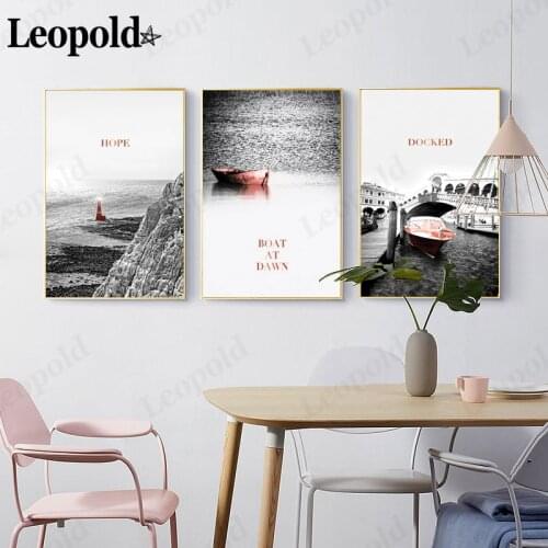Nordic Minimalist City Landscape Canvas Painting Boat Letter Modular Poster Wall Art Modern Living Room Home Decoration