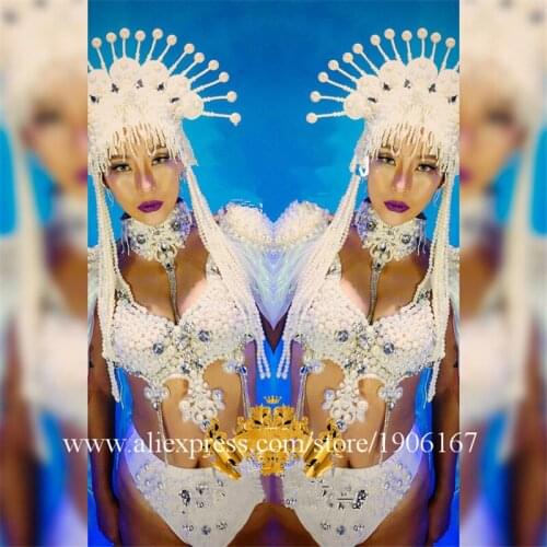 Sexy Lady Ballroom Costume Party Evening Dress With Headdress Stage Performance TV Show Clothes Christmas Halloween Bikini Suit