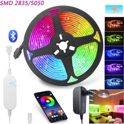 Bluetooth Controller Led Strip Lights RGB 2835 5050 5m 10m 15m App Control Led Light Flexible Ribbon IP65 DC12V Adapter For Room
