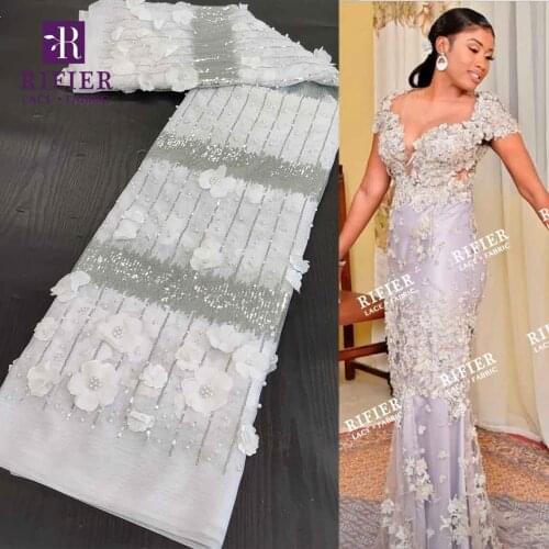 White 5 Yards Flower Pattern Beads Net Lace With Guipure For Ankara French Wedding Party Dresses Sequined Net Tulle Laces Fabric