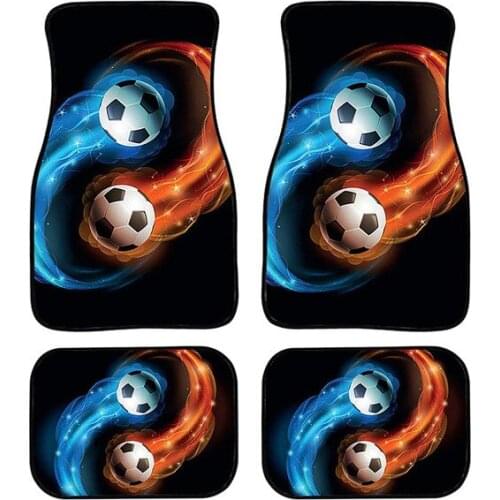 Aimaao Fire And Water Soccer Ball Print Fashion Universal Car Floor Mats With Non Slip Rubber Backing For Kia VW Skoda Honda