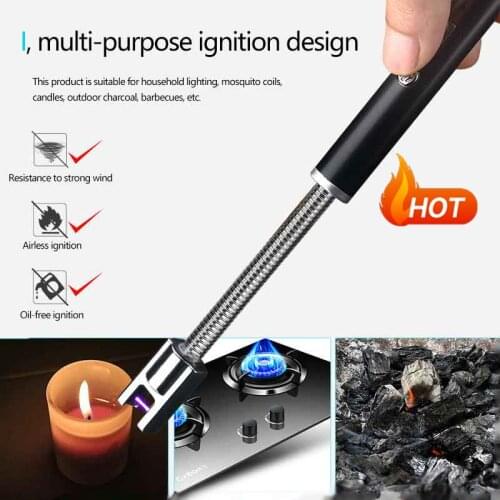 Windproof LED USB Electric Rechargeable Long BBQ Kitchen Gas Stove Lighter Plasma Arc Flameless Candle Lighters Outdoor