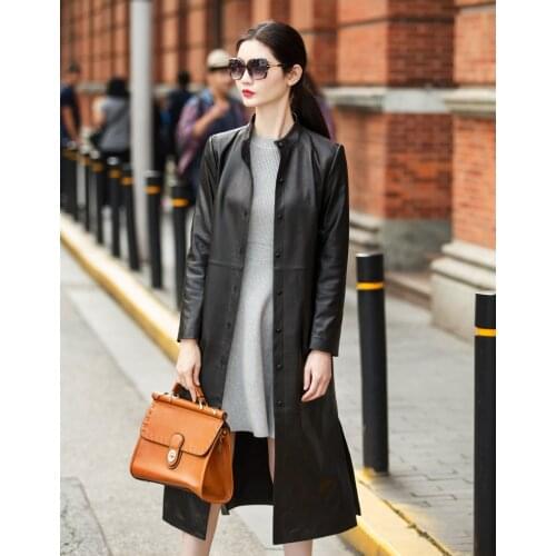 Women Geunine Leather Jacket Real Sheepskin Coat Female Fashion Spring Autumn Long Trench Ladies Outerwear WYQ844