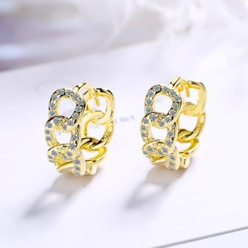 Womens Fashion Dazzling Crystal Paved Hoop Earrings Luxury Chain Shape Small Huggies Charming Hoops Piercing Earring Jewelry