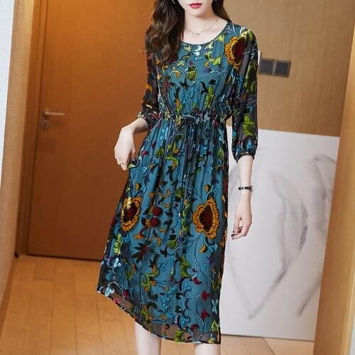 2021 Summer Women Vintage 3/4 Lantern Sleeve Floral Dress , Woman Clothing Lace Patchwork 3xl Flower Dresses