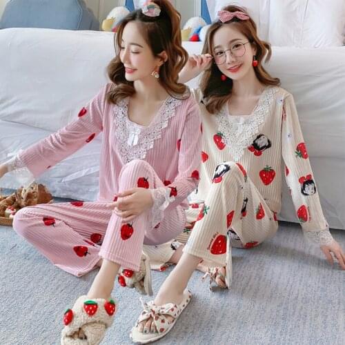 Gold Velvet Print Long Sleeve Cute Lace V-neck Pajama Sets Women 2020 Autumn Winter Sleepwear Homewear Pijama Mujer Home Clothes