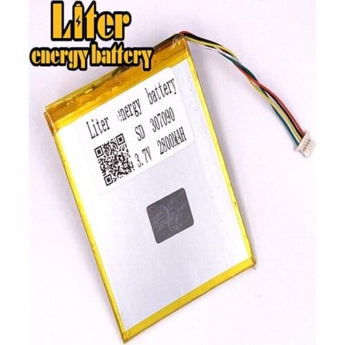 1.0MM 5pin connector 307090 2800mah 3.7V Rechargeable lipo battery solar li ion polymer lithium battery tablet pc 7 inch MP4 MP5