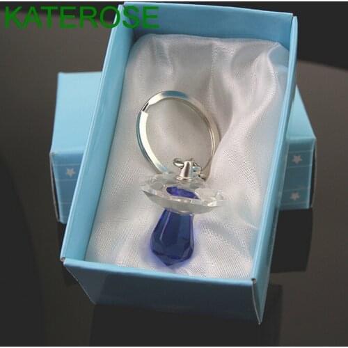 12PCS Choice Crystal Collection Blue Pacifier Keychain Baby Shower Favors Birthday Party Giveaway Gift