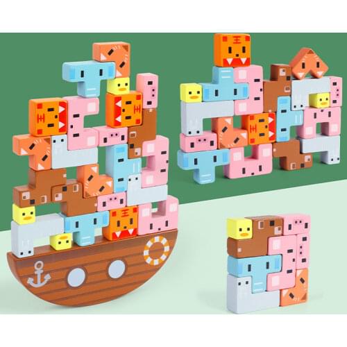 2021 Childrens Wooden Montessori Toys Animal Balance Stacks Games Early Education Benefit Intelligence Building Blocks For Kids