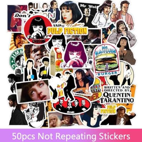 50pcs Classic Movie Stickers for Luggage Laptop Art Painting Kill Bill Pulp Fiction Poster Stickers Waterproof Skateboard Toys