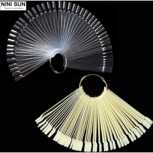 50PCS Clear and Natural Fan shaped Fake Nail Art Tips Polish UV Gel Stickers Decorations Display