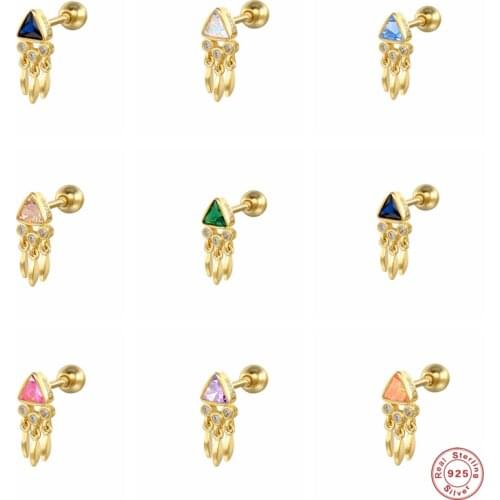 Aide 925 Sterling Silver Colorful Triangle Zircon Stud Earrings For Women Small Oval Discs Pendant Geometric Ear Stud Jewelry