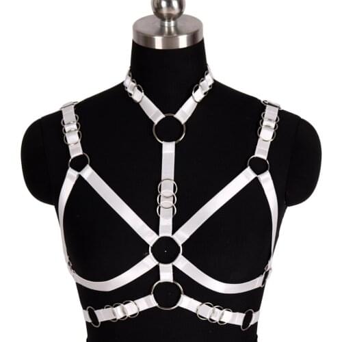 White Hollow Bra Crop Tops Bondage Metal Ring-O Connection Straps Festival Rave Harness For Women Garter Punk Gothic Clothes