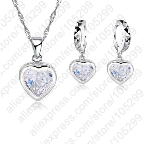 2020 Free Shipping New Jewelry Heart Shiny Cubic Zircon Set 925 Sterling Silver CZ Necklace+ Dangle/Hoop Earrings Sets