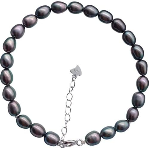 New natural Contracted joker Mini Pearl AAA 5-6 mm Light purple pink black Grain shape Pearl Bracelet 925 sterling silver clasp