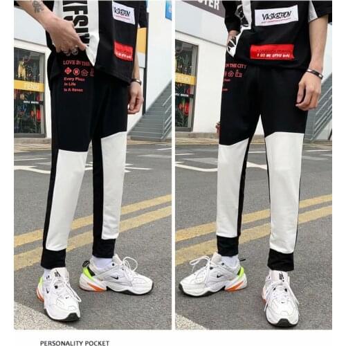 Hot New Casual Mens Pants Fashion Hip Hop Loose Splice Color Cotton Trousers Jogging Elastic Waist Street attire Sweatpants Men