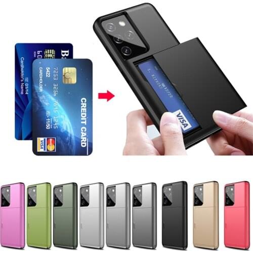 Armor Slide Card Slot Holder Full Cover Case for Samsung Galaxy S21 S20 Fe Note 20 Ultra Note 10 S7 Edge S10 S9 S8 S6 Plus S10e