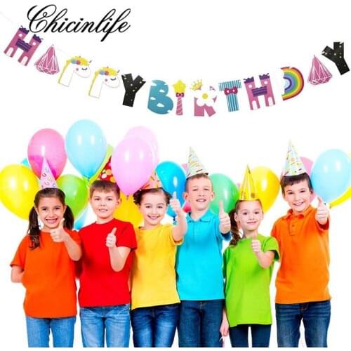 Chicinlife 1Set Rainbow Unicorn Happy Birthday Banner Pennant baby shower Photo Booth Props Birthday Decoration