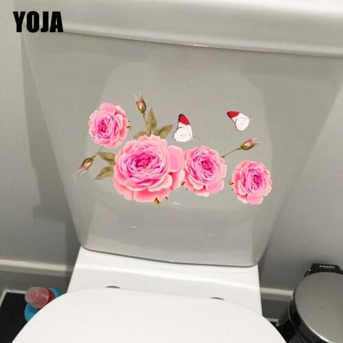 YOJA 23.3X13CM Pink Peony Flower Branch Bathroom Toilet Decor Creative Home Room Wall Sticker T1-2314