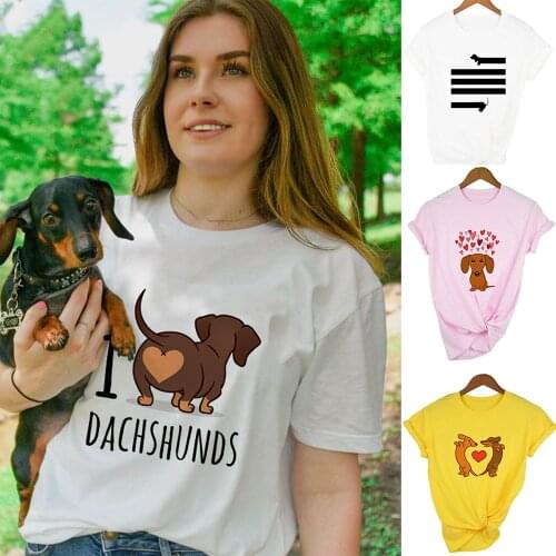 I Love Dachshunds Women Short Sleeve Graphic T-shirt Summer Harajuku Kawaii Dog Print Clothing T Shirt Female Fashion Tees Tops