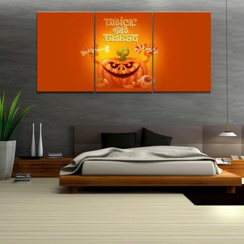Art HD print 3 piece canvas painting Halloween pumpkin posters wall art pictures for living room home decorarion wholesale