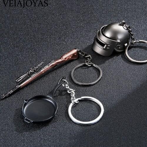 Game Playerunknowns Battlegrounds 3D Weapon Keychain Special-Forces Level 3 Helmet Pan 98K Gun Alloy Pendant Keyrings Jewelry