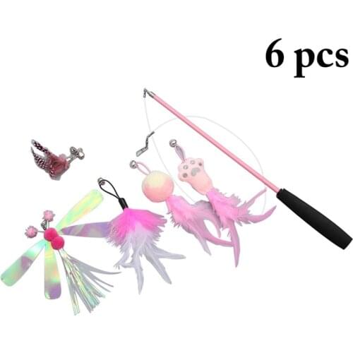 Interactive Cat Feather Toy Feather Teaser Stick Wand Pet Retractable Feather Bell Refill Replacement Catcher Product for Kitten