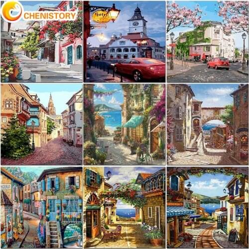 CHENISTORY Picture By Numbers On Canvas With Frame DIY Oil Painting By Number City Landscape Home Decor Drawing HandPainted Art