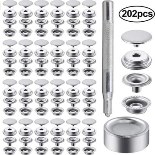 202 PCS 50 Sets Stainless Steel Press Cap Buttons Install Tools Punch Leather Craft For Bag Belt Shoes Clothing DIY Accessories