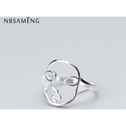 NBSAMENG Real 925 Sterling Silver Design Funny Hollow Face Rings For Women Girls Ring Jewelry Patry Gift