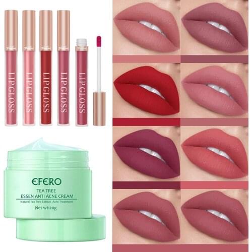 2Pcs Acne Repair Face Cream Tea Tree Essence Oil Control Shrink Pores Remove Acne Scar Treatment Moisturizing Matte Lipsticks