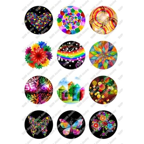 24pcs/lot Round Colorful Flower Butterfly Glass Cabochon 10mm To 25mm for DIY Earrings Jewelry Making Findings & Components T122